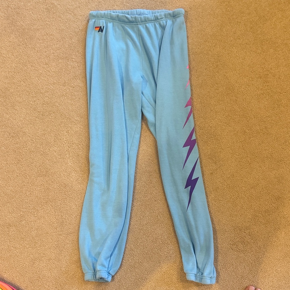 Aviator Nation Light Blue Joggers with Purple Lightning